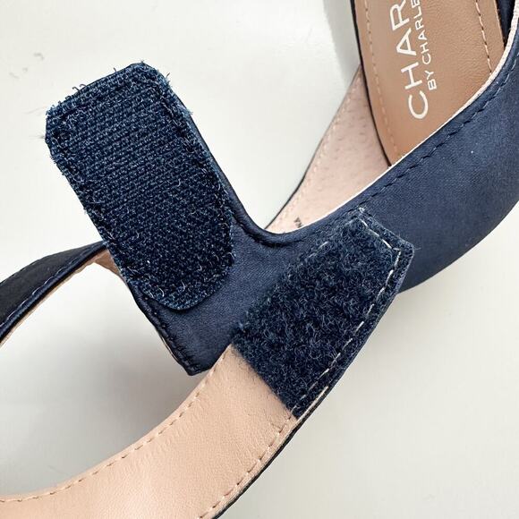 Charles By Charles David Navy Floral Ankle Strap Heels Size 6 Embroidered - Picture 8 of 14